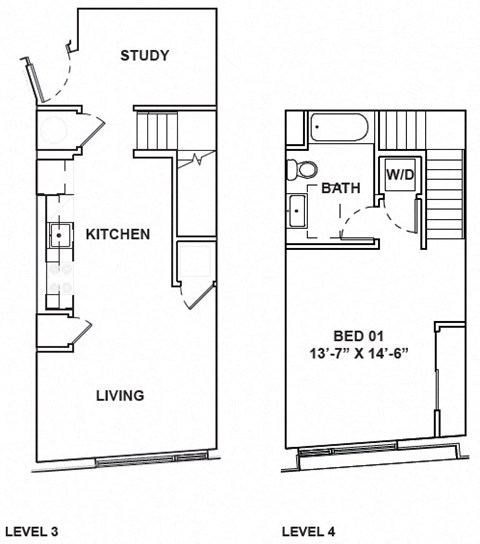 A floor plan shows a living area with a kitchen and a bedroom on the second floor.
